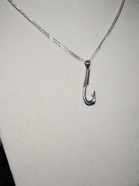 Sterling Silver Fishing Hook Pendant Necklace 2mm 20in Italian Curb